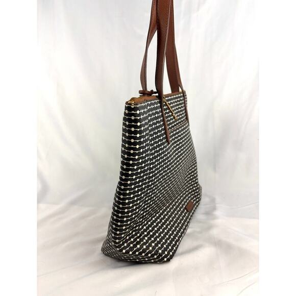 Fossil Rachel Leather Black Striped Tote Purse Classic Brown Black - Picture 13 of 16